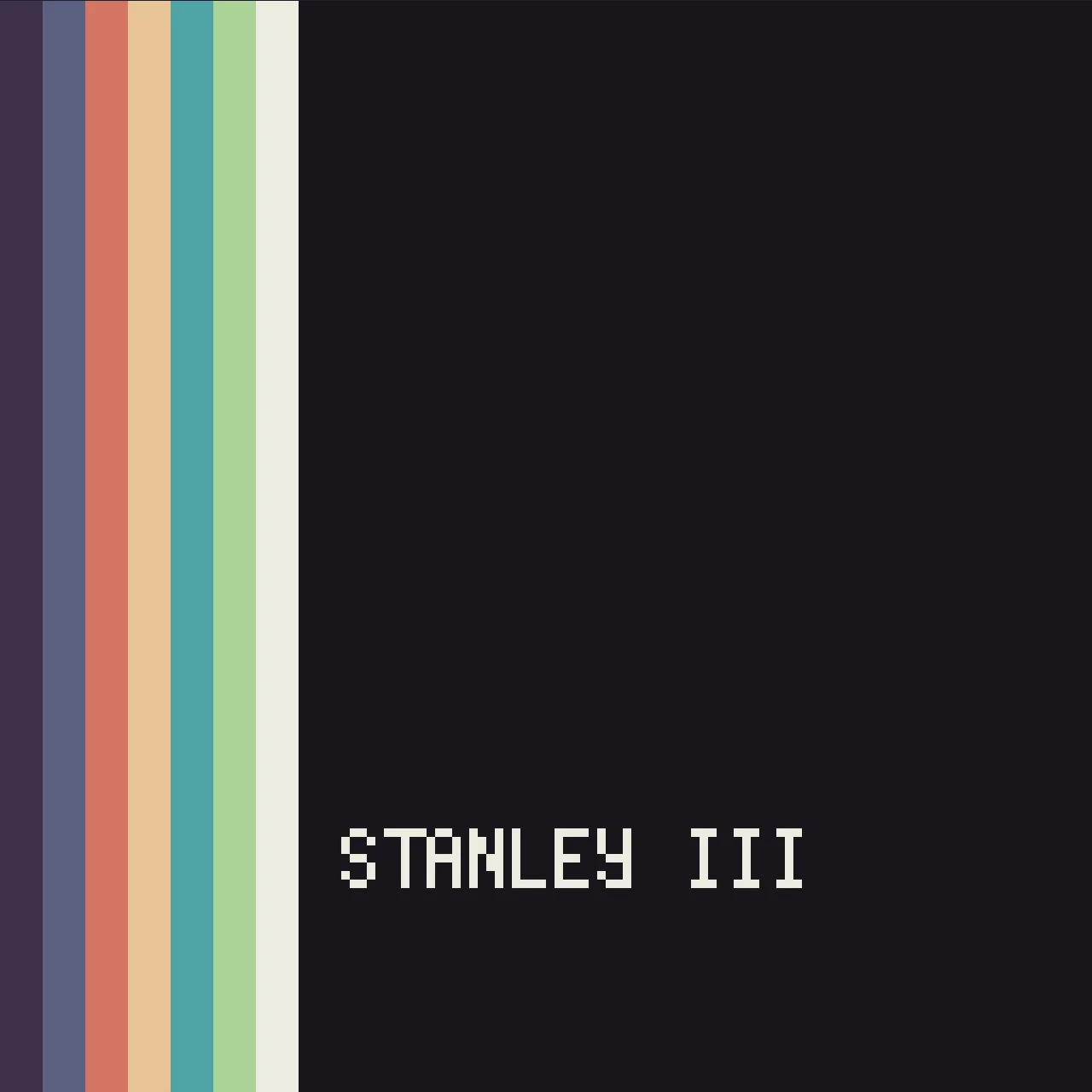 A screenshot of the Stanley's boot screen, displaying a sort of logo made of rainbow stripes and the name 'Stanley'.